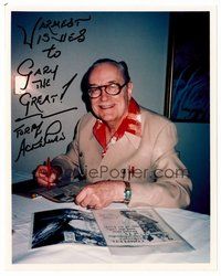 2e257 FORREST J. ACKERMAN signed color 8x10 REPRO still '90s great close up signing autographs!
