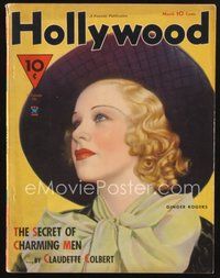 2e107 HOLLYWOOD magazine March 1935 artwork portrait of pretty Ginger Rogers!