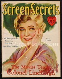 2e136 SCREEN SECRETS magazine July 1928 art of Laura La Plante, The movies tempt Col. Lindbergh!