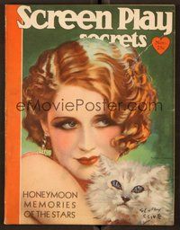 2e137 SCREEN SECRETS magazine November 1930 great art of Nroma Shearer holding cat by Henry Clive!