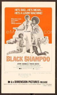 2e145 BLACK SHAMPOO pressbook '76 John Daniels, wild blaxploitation art, a lovin' machine!