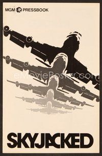 2e182 SKYJACKED pressbook '72 Charlton Heston, Yvette Mimieux, cool art of Boeing 707 airplane!