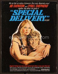 2e185 SPECIAL DELIVERY pressbook '76 art of sexy topless Cybill Shepherd & Bo Svenson with gun!