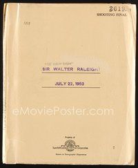 2e241 VIRGIN QUEEN final shooting script July 22, 1953, working title Sir Walter Raleigh!