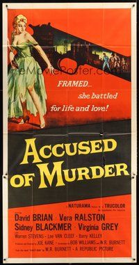 2f354 ACCUSED OF MURDER 3sh '57 cool sexy girl and gun noir image, she battled for life & love!