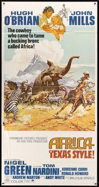 2f362 AFRICA - TEXAS STYLE 3sh '67 art of Hugh O'Brien roping zebra by stampeding animals!