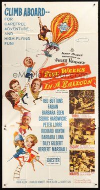 2f491 FIVE WEEKS IN A BALLOON 3sh '62 Jules Verne, Red Buttons, Fabian, Barbara Eden, climb aboard!
