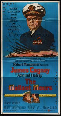 2f501 GALLANT HOURS 3sh '60 art of James Cagney as Admiral Bull Halsey + holding binoculars!