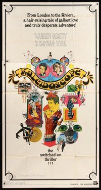 2f575 KALEIDOSCOPE 3sh '66 Warren Beatty, Susannah York, cool colorful Bob Peak art!