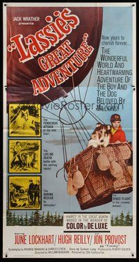 2f588 LASSIE'S GREAT ADVENTURE 3sh '63 most classic Collie dog & boy in hot air balloon!