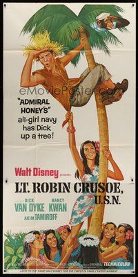 2f607 LT. ROBIN CRUSOE, U.S.N. 3sh '66 Disney, cool art of Dick Van Dyke chased by island babes!