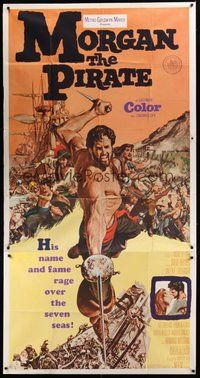 2f640 MORGAN THE PIRATE int'l 3sh '61 Morgan il pirate, art of barechested swashbuckler Steve Reeves