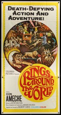 2f723 RINGS AROUND THE WORLD 3sh '66 Don Ameche, cool art of the greatest circus acts in the world!