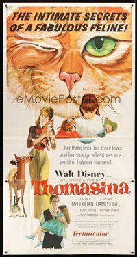 2f803 THREE LIVES OF THOMASINA 3sh '64 Walt Disney, great art of winking & smiling cat!