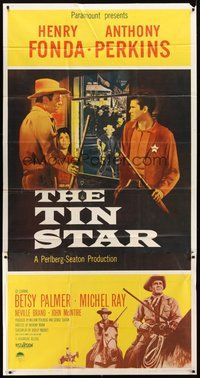 2f809 TIN STAR 3sh '57 close up of cowboys Henry Fonda & Anthony Perkins!