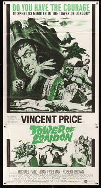 2f815 TOWER OF LONDON 3sh '62 Vincent Price, Roger Corman, horror art, do you have the courage?