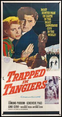 2f819 TRAPPED IN TANGIERS 3sh '60 Edmund Purdom, Genevieve Page, most dangerous city in the world!