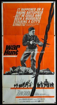 2f837 WAR HUNT 3sh '62 great full-length image of John Saxon with rifle over dead body!