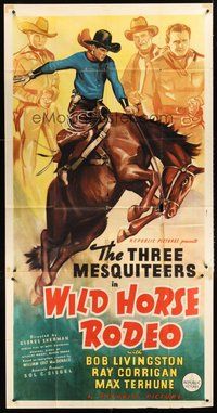 2f852 WILD HORSE RODEO 3sh '37 cool art of The Three Mesquiteers & bucking bronco!