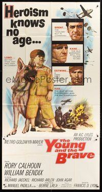 2f865 YOUNG & THE BRAVE 3sh '63 Rory Calhoun, William Bendix, art of heroic boy & German Shepherd!