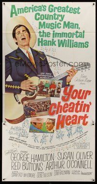 2f870 YOUR CHEATIN' HEART 3sh '64 great image of George Hamilton as Hank Williams with guitar!