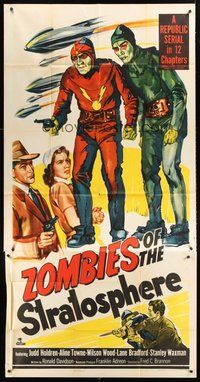 2f871 ZOMBIES OF THE STRATOSPHERE 3sh '52 Republic serial, great art of aliens with guns!