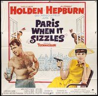 2f302 PARIS WHEN IT SIZZLES 6sh '64 Audrey Hepburn with gun & barechested William Holden in France!
