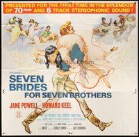 2f317 SEVEN BRIDES FOR SEVEN BROTHERS 6sh R68 art of Howard Keel carrying Jane Powell, MGM classic!