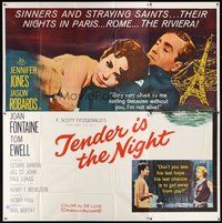 2f329 TENDER IS THE NIGHT 6sh '61 romantic close up of Jennifer Jones & Jason Robards Jr.!
