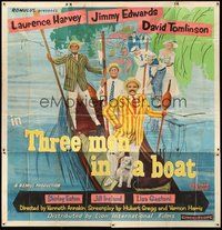 2f331 THREE MEN IN A BOAT English 6sh '56 Laurence Harvey, wacky art of cast on gondola!