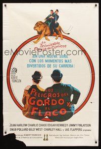 2f085 FURTHER PERILS OF LAUREL & HARDY Argentinean '67 great image of Stan & Ollie riding lion!