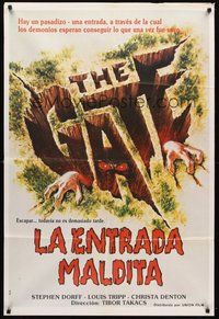 2f087 GATE Argentinean '86 cool horror art of creepy red-eyed monster emerging from hole!