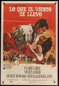 2f092 GONE WITH THE WIND Argentinean R70s art of Clark Gable & Vivien Leigh, all-time classic!