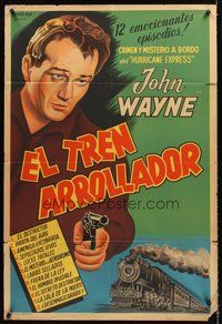 2f111 HURRICANE EXPRESS Argentinean '32 cool artwork of John Wayne pointing gun by train!