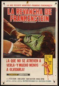 2f169 REVENGE OF FRANKENSTEIN Argentinean '58 great close up artwork of the monster being choked!