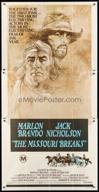 2f004 MISSOURI BREAKS Aust 3sh '76 art of Marlon Brando & Jack Nicholson by Bob Peak!