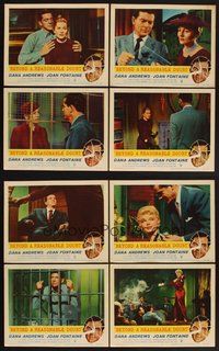 2g102 BEYOND A REASONABLE DOUBT 8 LCs '56 Fritz Lang noir, Dana Andrews & Joan Fontaine!