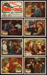 2g694 PANIC IN THE STREETS 8 LCs '50 Walter Jack Palance with gun, Elia Kazan film noir!