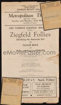 2h014 LOT OF 3 ZIEGFELD FOLLIES PROGRAM & TELEGRAMS '30s