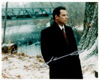 2h286 JOHN TRAVOLTA signed color 8x10 REPRO still '00s standing by bridge from A Civil Action!