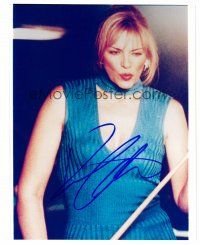 2h290 KIM CATTRALL signed color 8x10 REPRO still '03 portrait of the sexy star playing pool!