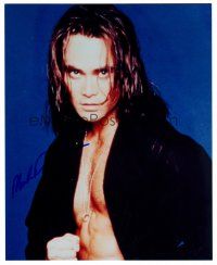 2h293 MARK DACASCOS signed color 8x10 REPRO still '00s close up with open shirt in fight pose!