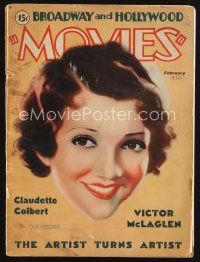 2h119 MOVIES magazine February 1932 artwork portrait of Claudette Colbert by Grant MacDonald!