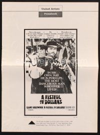 2h182 FISTFUL OF DOLLARS pressbook '67 Sergio Leone, Clint Eastwood is the most dangerous man!