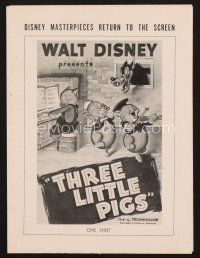 2h215 THREE LITTLE PIGS pressbook R48 Disney cartoon, includes cool re-release one-sheet images!