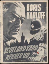 2h368 COLONEL MARCH INVESTIGATES Danish program '55 great images of Boris Karloff with eyepatch!