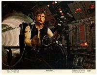 2j770 STAR WARS color 11x14 still '77 George Lucas classic c/u of Harrison Ford at weapon controls!