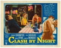 2j183 CLASH BY NIGHT LC #2 '52 Fritz Lang, Barbara Stanwyck between Douglas & Ryan in diner!