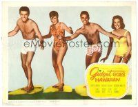 2j314 GIDGET GOES HAWAIIAN LC '61 best image of top four stars posing in swimsuits on surfboards!
