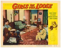 2j324 GIRLS ON THE LOOSE LC #3 '58 Mara Corday glares at crazed Barbara Bostock on floor!